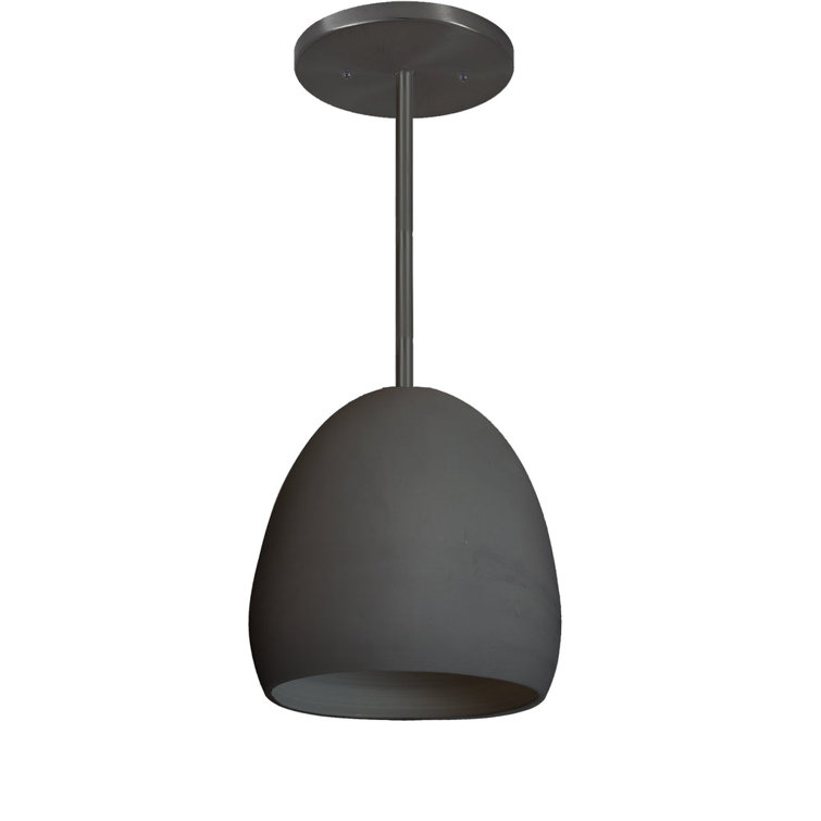 Hammers and Heels 7" Matte Black Porcelain Dome Downrod Pendant Light
